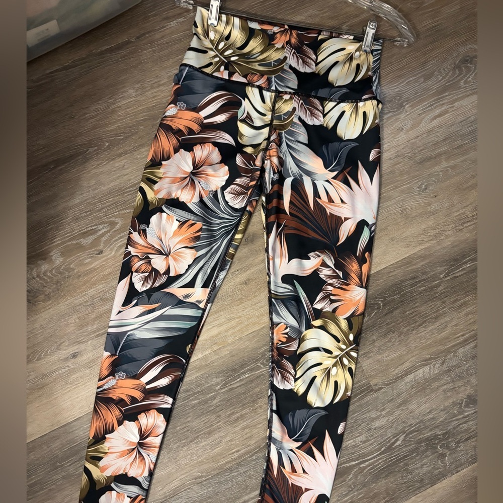 Tropical Floral High-Waist Athletic Leggings Sz Small